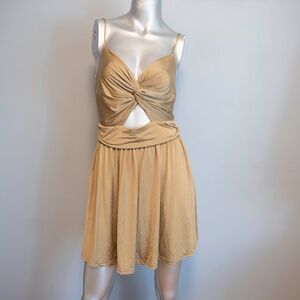 Consigned* Khaki-Gold Mini Keyhole Dress, Sz Small